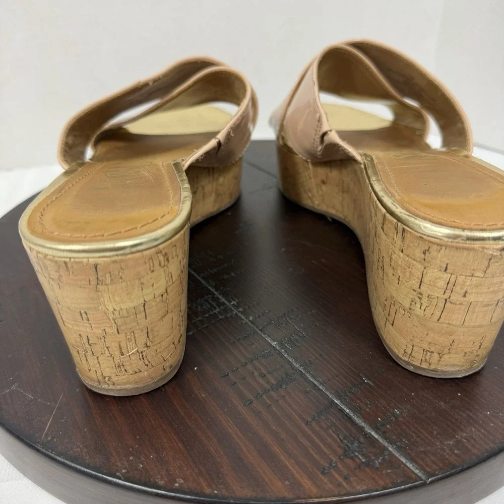 Sam & Libby Womens 10 Pink Beige Criss Cross‎ Cork Wedge Sandal Summer Wedding